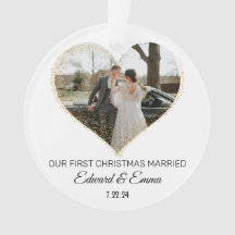 Golden Faux Glitter Custom First Christmas Married