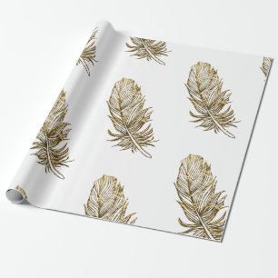 Golden Feather Art Matte Wrapping Paper