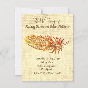 Golden Feather Canvas Wedding Card