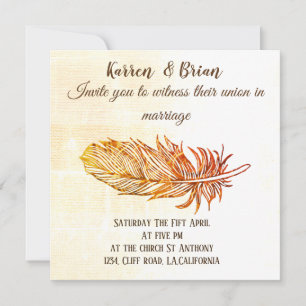 Golden Feather Wedding Invitation