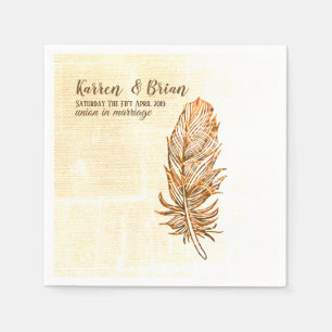 Golden Feather Wedding Paper Napkins