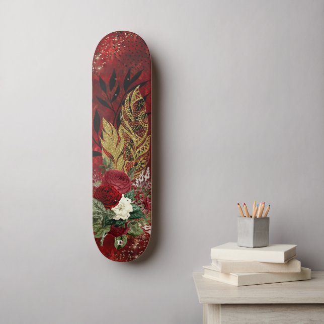 Golden Feathers and Roses Dd Brand Skateboard (Wall Art)