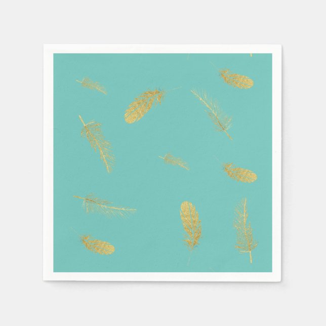 Golden Feathers Aqua Napkin (Front)
