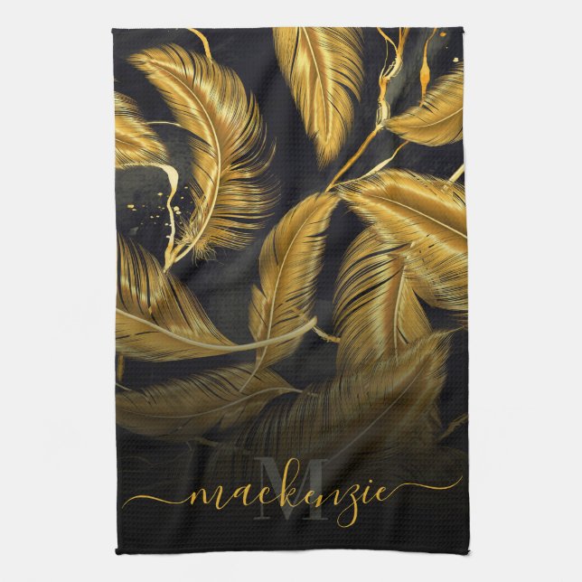 Golden Feathers Kitchen Towel (Vertical)