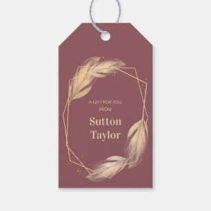 Golden Feathers on Mauve Gift Tags