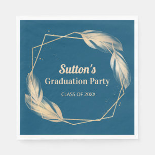 Golden Feathers on Navy Graduation Party Napkin
