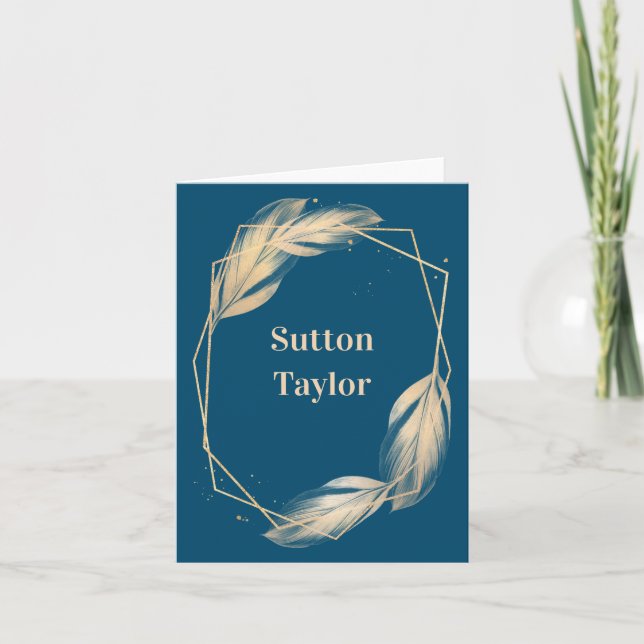 Golden Feathers on Navy Note Card (Front)