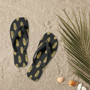 Golden Feathers Pattern Flip Flops