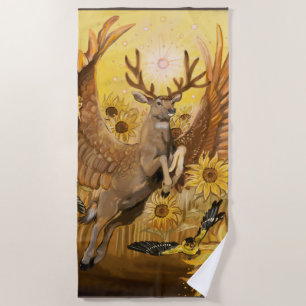 Golden Feilds Mule Deer Beach Towel
