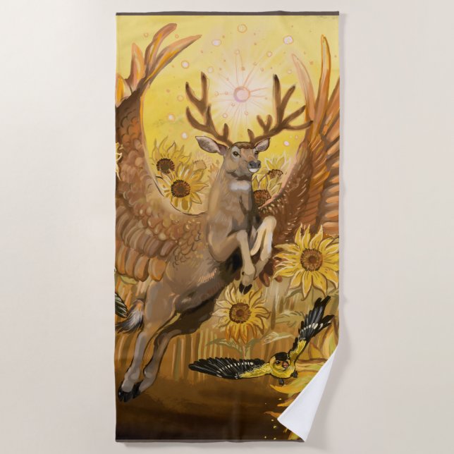 Golden Feilds Mule Deer Beach Towel (Front)