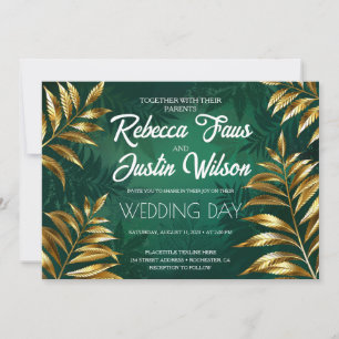 Golden fern arrangement wedding invitation