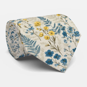 Golden Fern & Blue Wildflower Tie