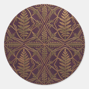 Golden Fern Ornate Geometric Purple Classic Round Sticker