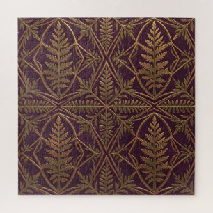 Golden Fern Ornate Geometric Purple  Jigsaw Puzzle