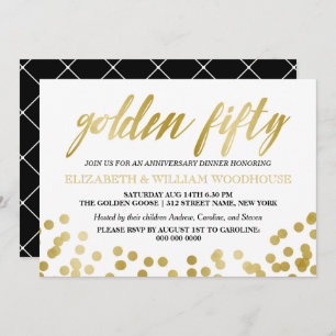 Golden Fifty Confetti   50th Anniversary Dinner Invitation