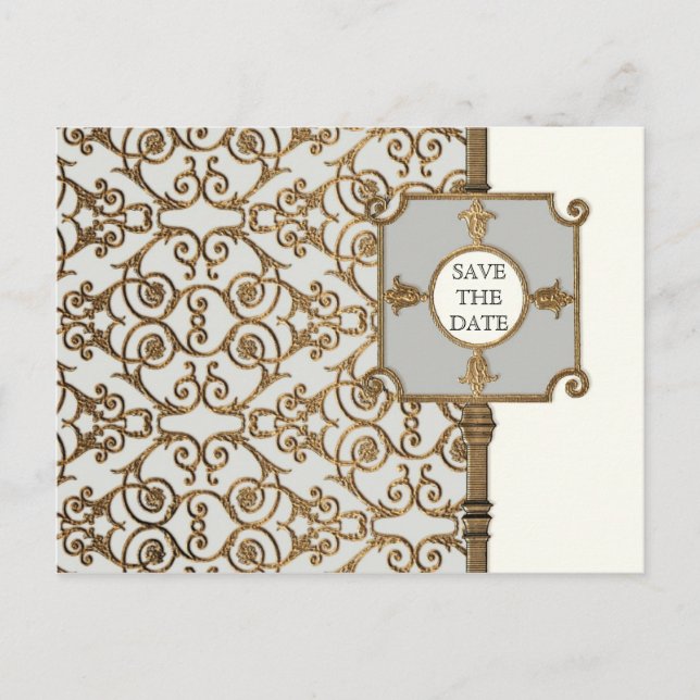 Golden Filigree, Grey - Save the Date Announcement (Front)