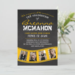 Golden Filmstrip Chalkboard Grad Faire-part
