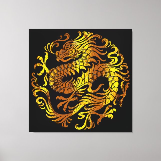 Golden Fire: A Dragon's Engraving Canvas Print (Front)