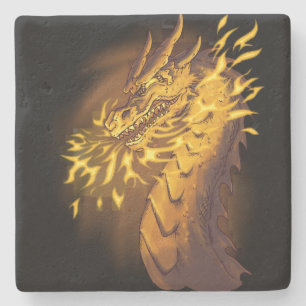 Golden Fire Dragon Stone Coaster