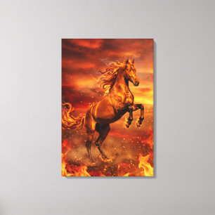 Golden Fire Stallion – Powerful Fantasy Canvas Print