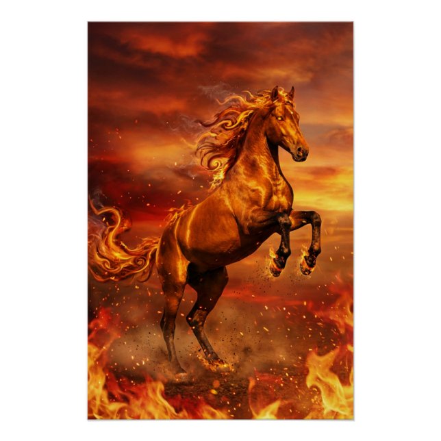Golden Fire Stallion – Powerful Fantasy Poster (Devant)