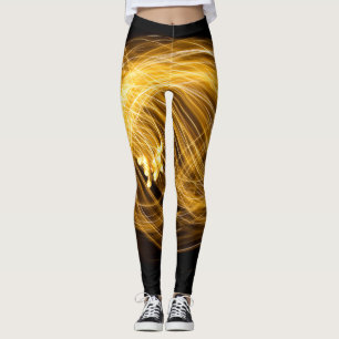 Golden Fire Works on Dark Background Leggings