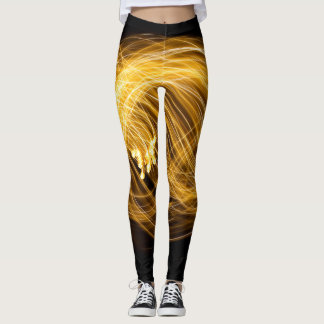 Golden Fire Works on Dark Background Leggings