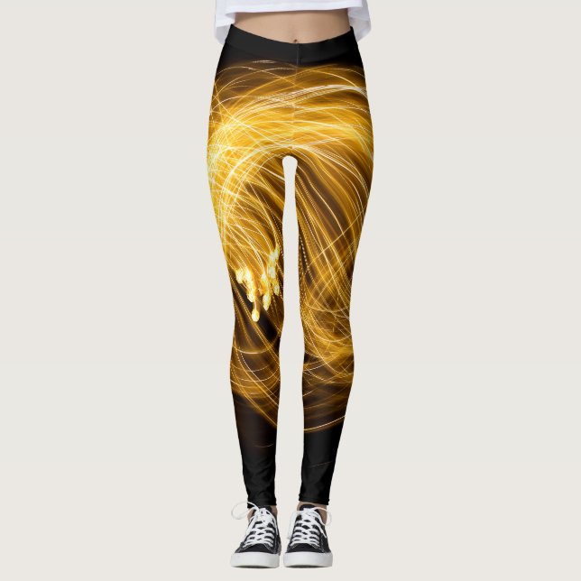 Golden Fire Works on Dark Background  Leggings (Front)