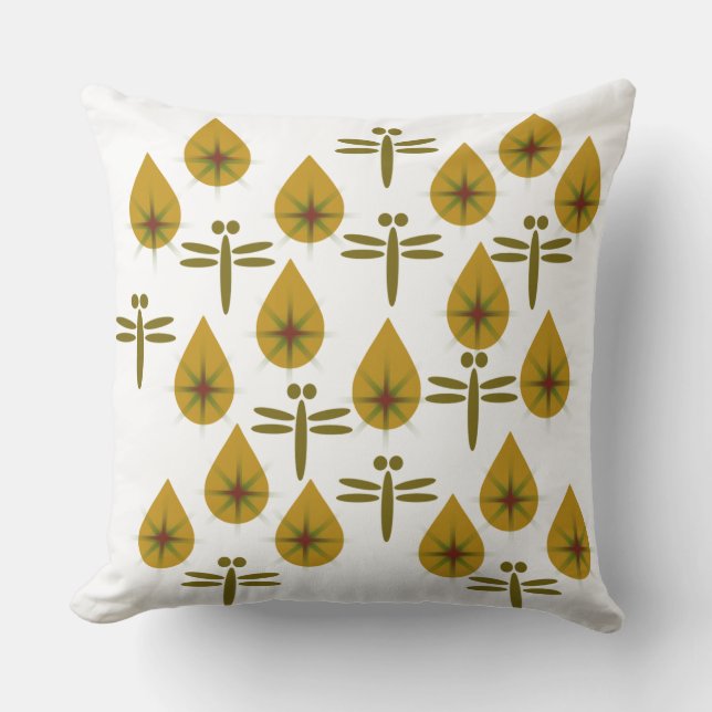 Golden Fireflies and Petal Glow Pattern Throw Pillow (Front)