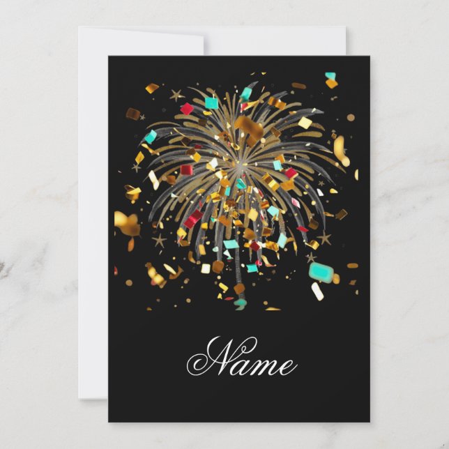 Golden Fireworks & Confetti Celebration Invitation (Front)