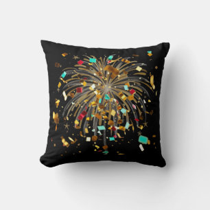 Golden Fireworks & Confetti Celebration Throw Pillow
