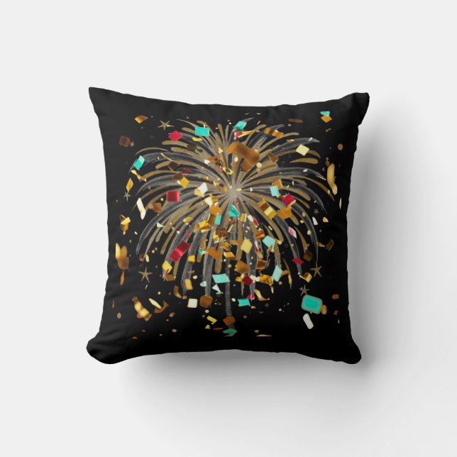 Golden Fireworks & Confetti Celebration Throw Pillow (Front)