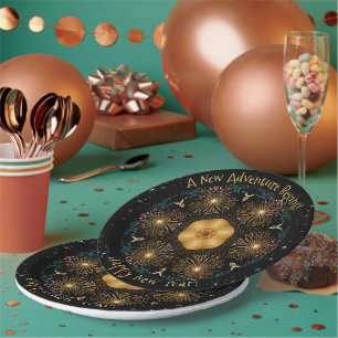 Golden Fireworks Kaleidoscope - Happy New Year Paper Plate