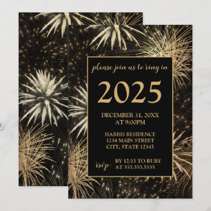 Golden Fireworks New Years Eve Party Invitation