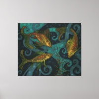 Golden Fish, Black & Teal, Underwater Canvas Print
