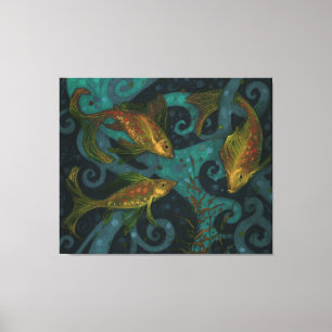 Golden Fish, Black & Teal, Underwater Canvas Print