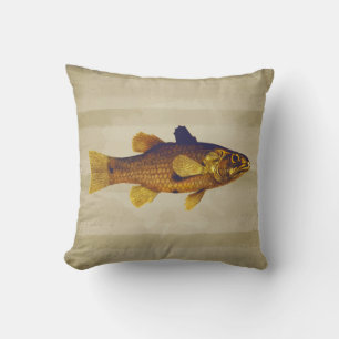 Golden Fish In Pen And Ink Vintage Design Throw Pillow