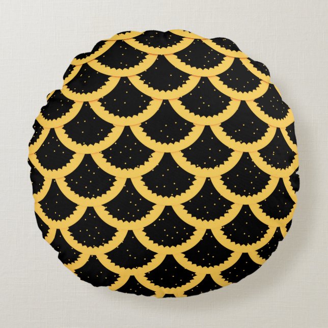 Golden fish scales pattern round pillow (Front)