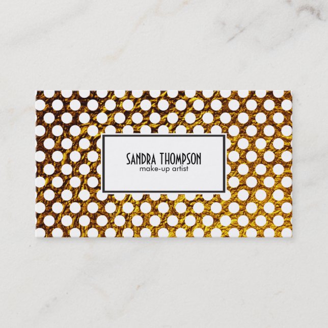 Golden Flake White Polka Dots Business Card (Front)