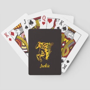 Golden flame horse with custom name playing cards