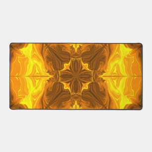 Golden Flame Kaleidoscope Fractal Art Desk Mat