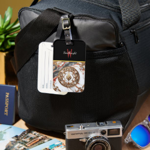 Golden Flame on Marble Luggage Tag