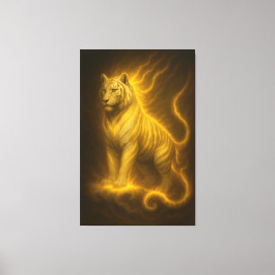 Golden Flame White Tiger – Divine Spirit Guardian Canvas Print