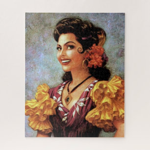 Golden Flamenco Beautiful Mexican Calendar Girl   Jigsaw Puzzle
