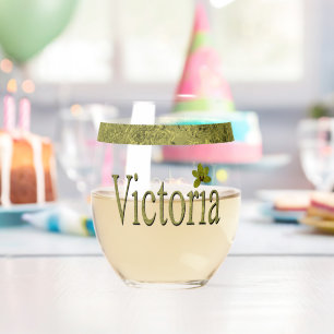 Golden Flecks Victoria Name Design, Stemless Wine Glass