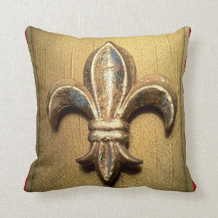 Golden Fleur-de-lis against Dark Red - Customized Throw Pillow