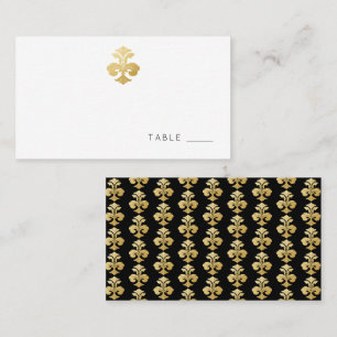 Golden Fleur de Lis Damask Reception Place Card
