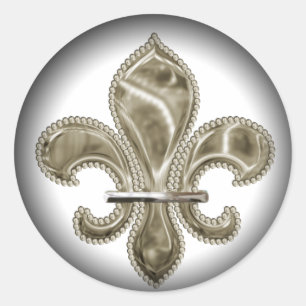 Golden Fleur de Lis Fade to Black Round Stickers