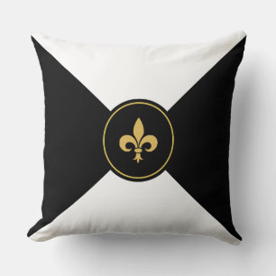 Golden Fleur de Lis on Black and White Throw Pillow