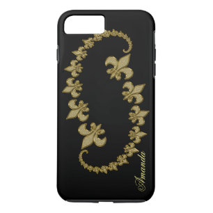 Golden Fleur-de-lis on black Custom Monogram iPhone 8 Plus/7 Plus Case